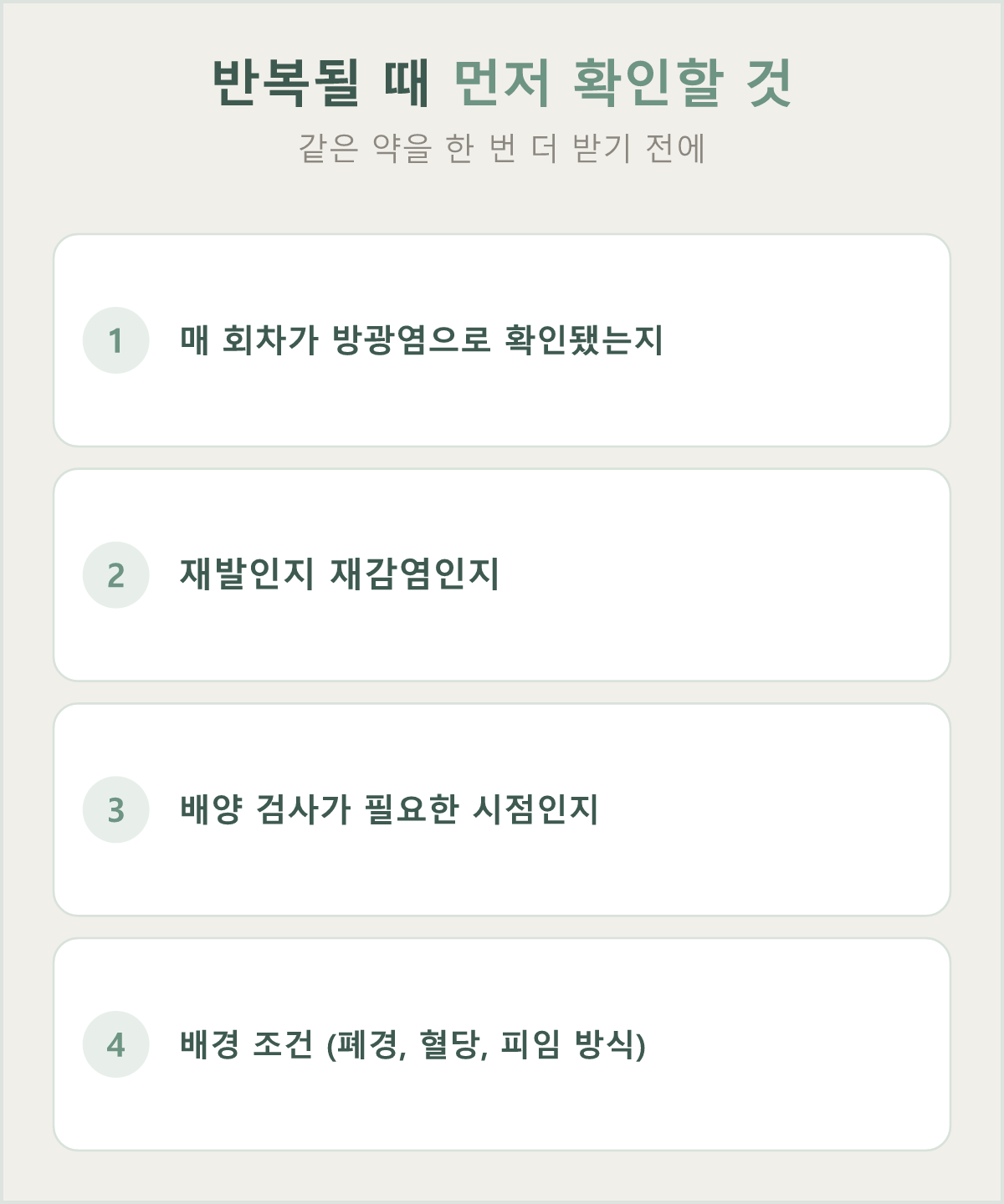 반복될 때 예방 전략에 앞서 먼저 확인할 네 가지 — 확진·재발 여부·검사 시점·배경 조건